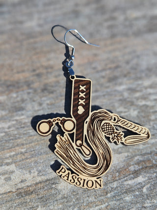 Passion BDSM Laser Engraved Wooden Earrings