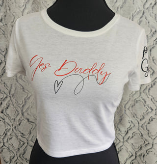Yes Sir Good Girl Crop Top Tee, Black or White T Shirt, Submissive Shirt, BDSM Clothing