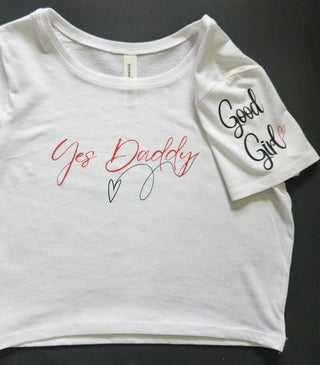 Yes Sir Good Girl Crop Top Tee, Black or White T Shirt, Submissive Shirt, BDSM Clothing