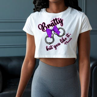 Bratty But You Like It Shirt – Playful Brat Graphic Tee with Handcuffs & Bow / BDSM Submissive Clothing