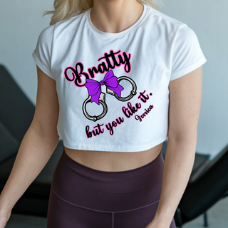 Bratty But You Like It Shirt – Playful Brat Graphic Tee with Handcuffs & Bow / BDSM Submissive Clothing