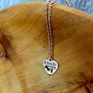 Rose Gold Heart Necklace – Unicorn & Upside-Down Pineapple | “I Love to Swing” Lifestyle Gift