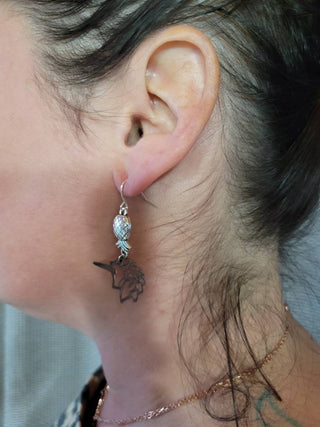 Unicorn and Upside Down Pineapple Earrings, Unicorn Birthday Gift, Swinger Pineapple Earrings, Alternative Lifestyle Earrings, Bag Included