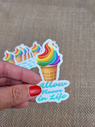 LGBTQ Rainbow Ice Cream Sticker, Allow Flavor in Life Pride Sticker for Tumblers, Cups, or Mugs, Rainbow Pride Sticker for an Event