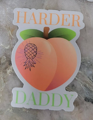 Harder Daddy Sticker for the BDSM Lifestyle, Upside Down Pineapple Sticker, Tumbler Pineapple Sticker, Peach Sticker, Bachelorette Gift