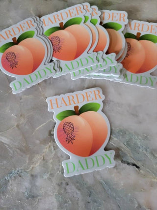 Harder Daddy Sticker for the BDSM Lifestyle, Upside Down Pineapple Sticker, Tumbler Pineapple Sticker, Peach Sticker, Bachelorette Gift