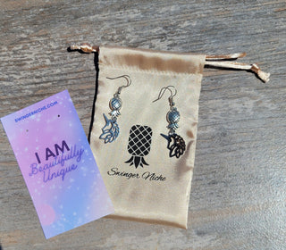 Unicorn and Upside Down Pineapple Earrings, Unicorn Birthday Gift, Swinger Pineapple Earrings, Alternative Lifestyle Earrings, Bag Included