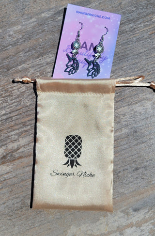 Unicorn and Upside Down Pineapple Earrings, Unicorn Birthday Gift, Swinger Pineapple Earrings, Alternative Lifestyle Earrings, Bag Included