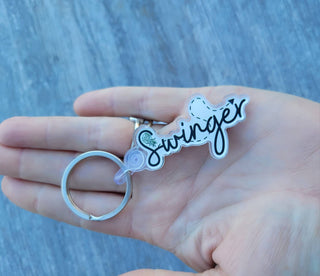 Swinger Keychain / Zipper Pull for the Upside Down Pineapple Lifestyle / Acrylic Keychain with White Backing / Sticker Also Available