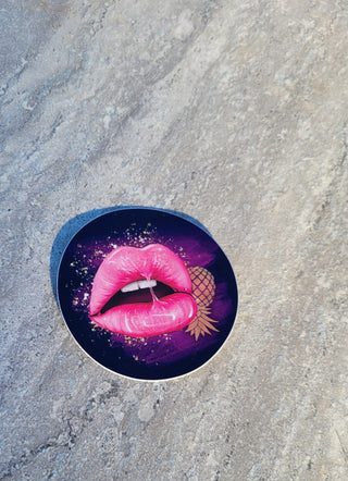 Glossy Luscious Pink lips with a Gold Upside Down Pineapple, Glossy Sticker, Tumbler sticker, Hotwife Decor, Swinger Lifestyle
