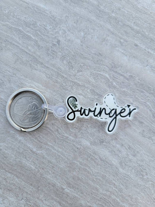 Swinger Keychain / Zipper Pull for the Upside Down Pineapple Lifestyle / Acrylic Keychain with White Backing / Sticker Also Available