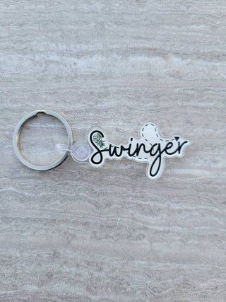 Swinger Keychain / Zipper Pull for the Upside Down Pineapple Lifestyle / Acrylic Keychain with White Backing / Sticker Also Available