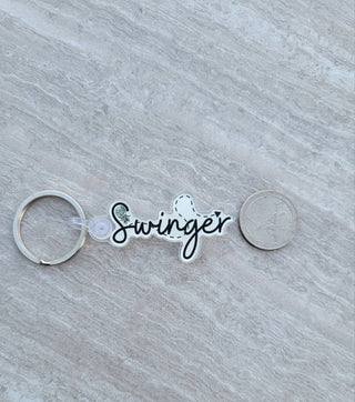 Swinger Keychain / Zipper Pull for the Upside Down Pineapple Lifestyle / Acrylic Keychain with White Backing / Sticker Also Available