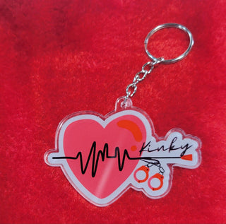 Kinky Keychain or Zipper Pull, Red Heartbeat with whip and handcuffs, BDSM Decor, Acrylic Silver Keychain, Gift for Sub or Dom