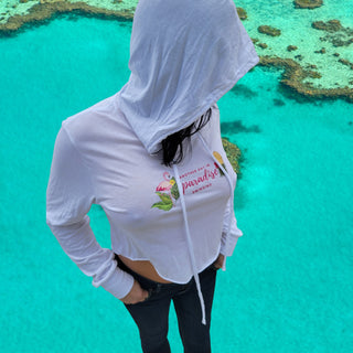 Women's Cropped Hoddie, Size M, Another Day In Paradise Swinging, White Shirt, Upside Down Pineapple Shirt for the Lifestyle