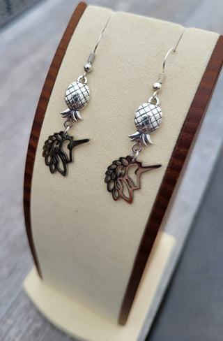 Unicorn and Upside Down Pineapple Earrings, Unicorn Birthday Gift, Swinger Pineapple Earrings, Alternative Lifestyle Earrings, Bag Included