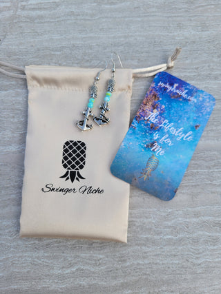 Anchor and Pineapple Charm Earrings / Upside Down Pineapple Earrings with an Anchor and Small Oceanic Colored Beads