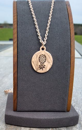 Rose Gold Upside Down Pineapple Necklace / Charm is Stainless Steel Engraved / 18" Necklace Length/ Swinger Necklace
