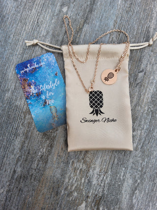 Rose Gold Upside Down Pineapple Necklace / Charm is Stainless Steel Engraved / 18" Necklace Length/ Swinger Necklace