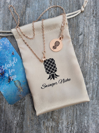 Rose Gold Upside Down Pineapple Necklace / Charm is Stainless Steel Engraved / 18" Necklace Length/ Swinger Necklace