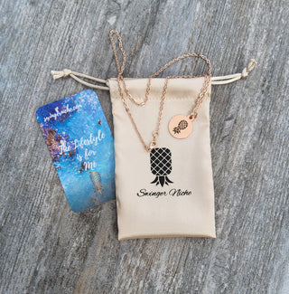 Rose Gold Upside Down Pineapple Necklace / Charm is Stainless Steel Engraved / 18" Necklace Length/ Swinger Necklace