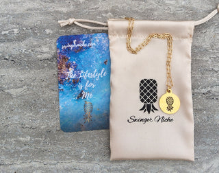 Gold Upside Down Pineapple Necklace / Charm is Stainless Steel Engraved / Necklace Length/ Swinger Necklace