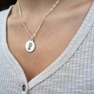 Silver Upside Down Pineapple Necklace / Charm is Stainless Steel Engraved / 16" Necklace Length/ Swinger Necklace