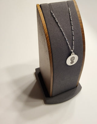 Silver Upside Down Pineapple Necklace / Charm is Stainless Steel Engraved / 16" Necklace Length/ Swinger Necklace