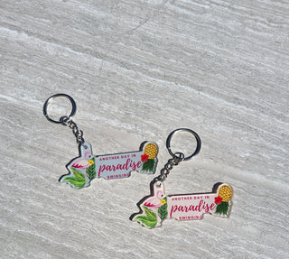Another Day in Paradise Swinging with an Upside Down Pineapple and Flamingo / Swinger Lifestyle Keychain / Luggage Zipper Pull