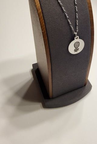 Silver Upside Down Pineapple Necklace / Charm is Stainless Steel Engraved / 16" Necklace Length/ Swinger Necklace