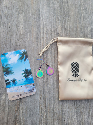 Holographic Pineapple Earrings for the lifestyle, Swinger Upside Down Pineapple Earrings, Alternative Lifestyle Earrings / Stainless Steel