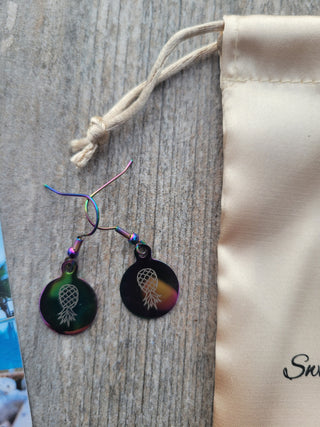 Holographic Pineapple Earrings for the lifestyle, Swinger Upside Down Pineapple Earrings, Alternative Lifestyle Earrings / Stainless Steel