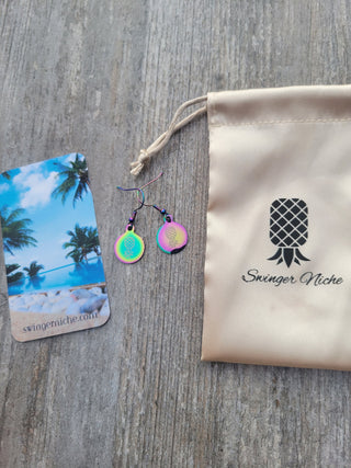 Holographic Pineapple Earrings for the lifestyle, Swinger Upside Down Pineapple Earrings, Alternative Lifestyle Earrings / Stainless Steel
