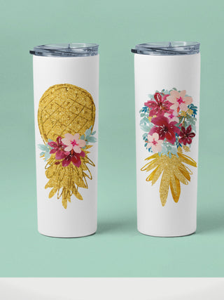 Swinger Lifestyle Tumbler with Upside Pineapple in a beautiful floral design, Personalized Option