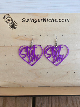 Dark Purple Slut Day Earrings | 2" Height