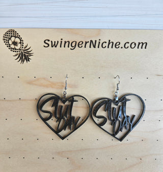Bold Black Glitter Slut Day Earrings | 2" Height