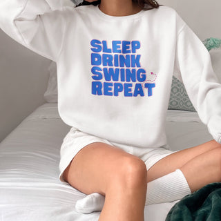 Sleep, Drink, Swing, Repeat with an arrow to show repeat swing Unisex Sweatshirt / Two Color Options / Various Sizes