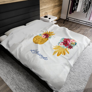 Lifestyle Upside-Down Pineapple Velveteen Plush Blanket for the Swinger Lifestyle, Gift for Her, Airplane Blanket