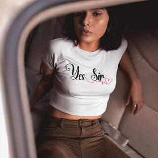 Yes Sir Good Girl Crop Top Tee, Black or White T Shirt, Submissive Shirt, BDSM Clothing, Gift for her, Gift for wife