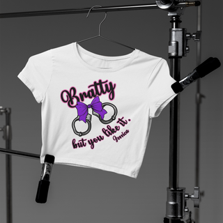 Bratty But You Like It Shirt – Playful Brat Graphic Tee with Handcuffs & Bow / BDSM Submissive Clothing