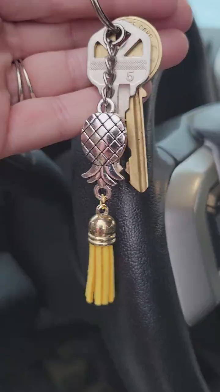 Swinger Upside Down Pineapple Keychain with Multiple Tassel Color Options, Zipper Pull, Luggage Zipper Pull, Identify luggage