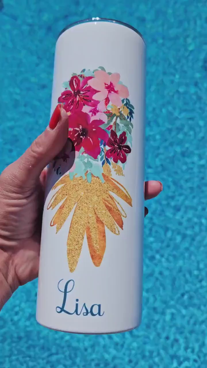 Swinger Lifestyle Tumbler with Upside Pineapple in a beautiful floral design, Personalized Option
